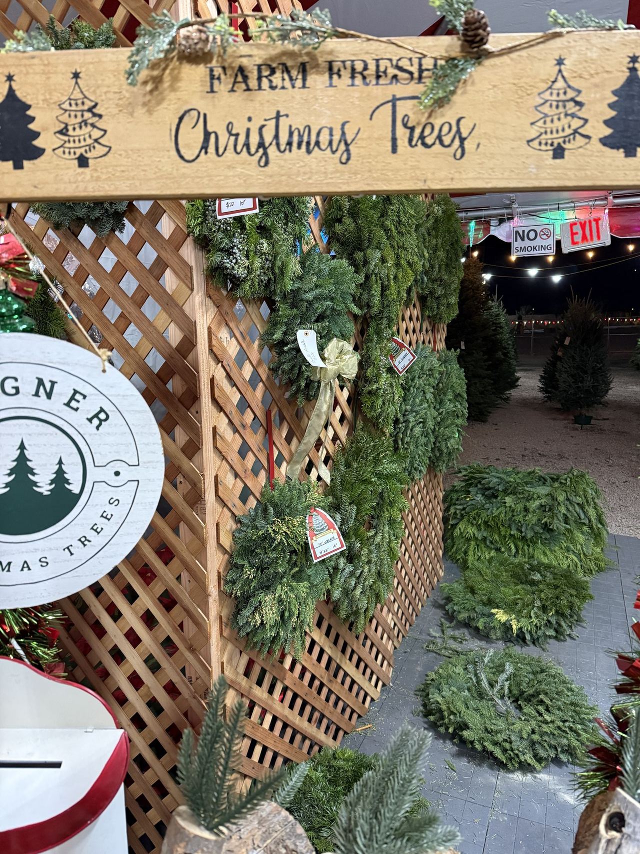The Farm Fresh wreath wall at the lot